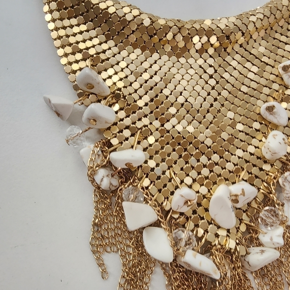 Free People Gold Statement Fringe Necklace with White Stone Accents - Picture 5 of 6
